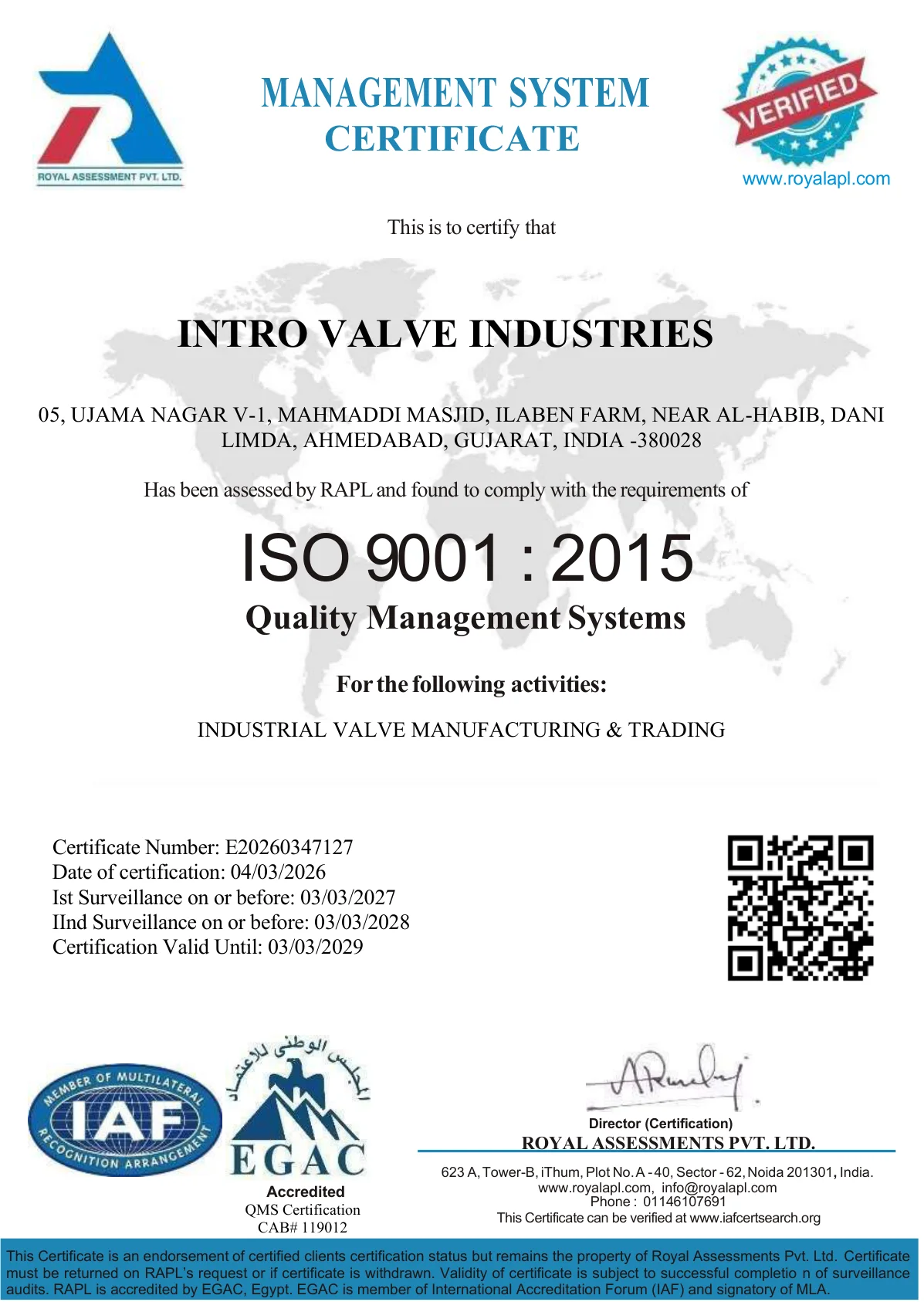 ISO 9001:2015 QMS Certificate