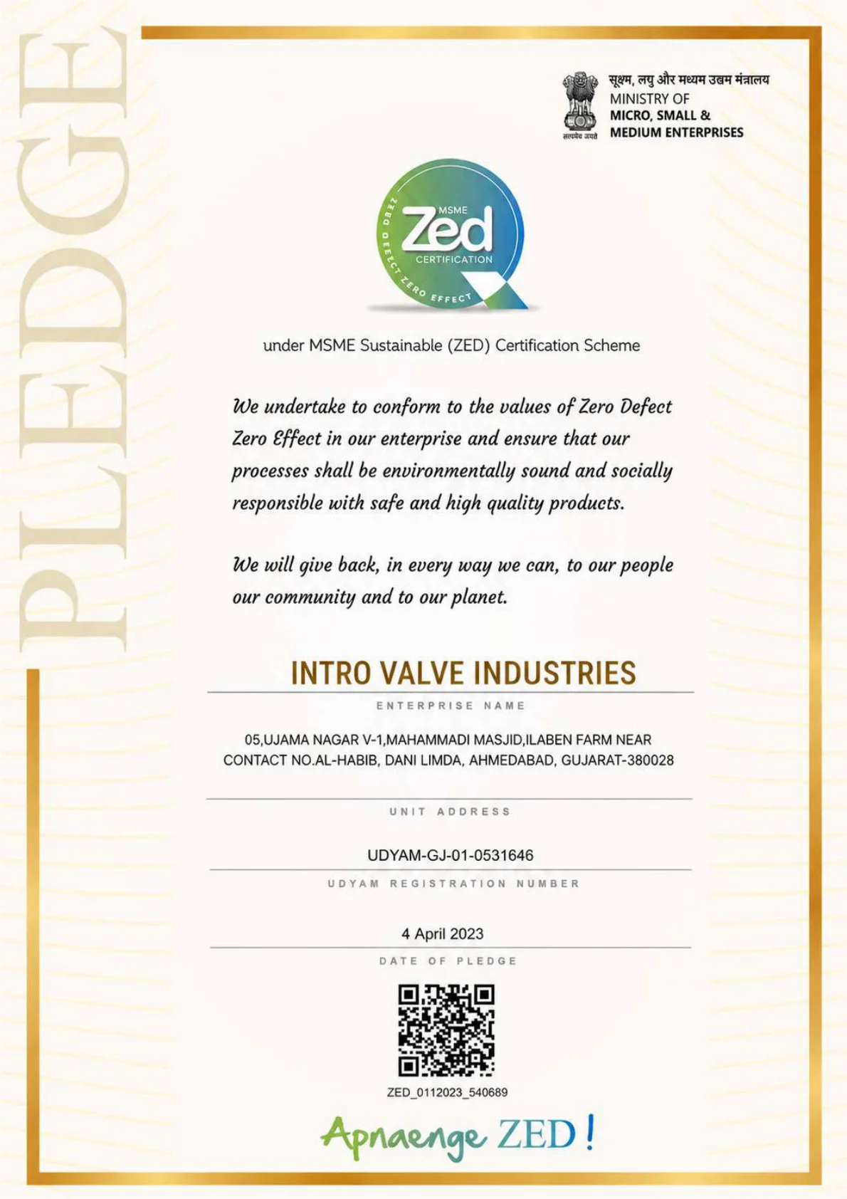 ZED Bronze Certificate